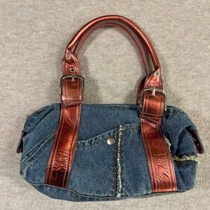Vintage Denim and Copper Shoulder Bag